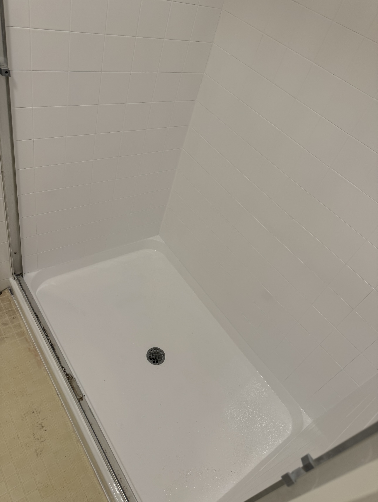 Refinished fiberglass tub shower unit looking like new