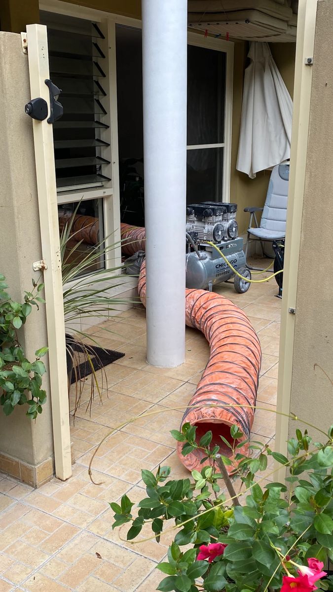 Spray equipment and ventilation duct set up outside a home