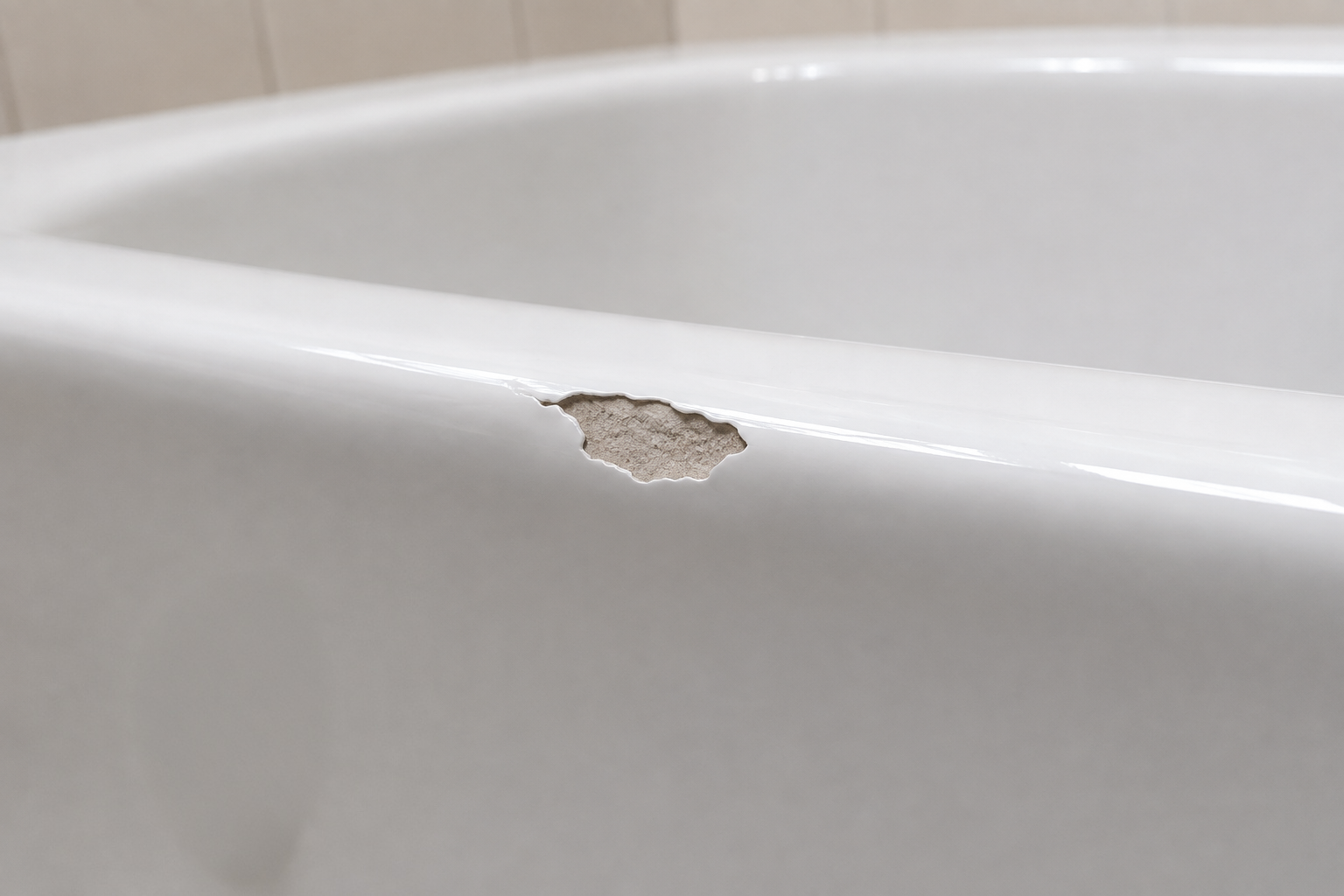 Cracked bathtub before repair