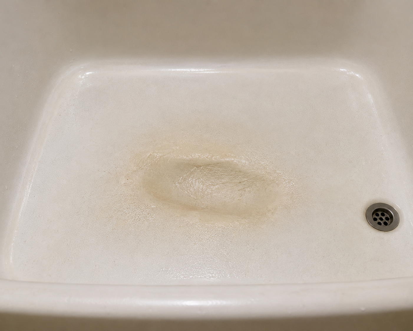 Fiberglass tub soft spot before repair