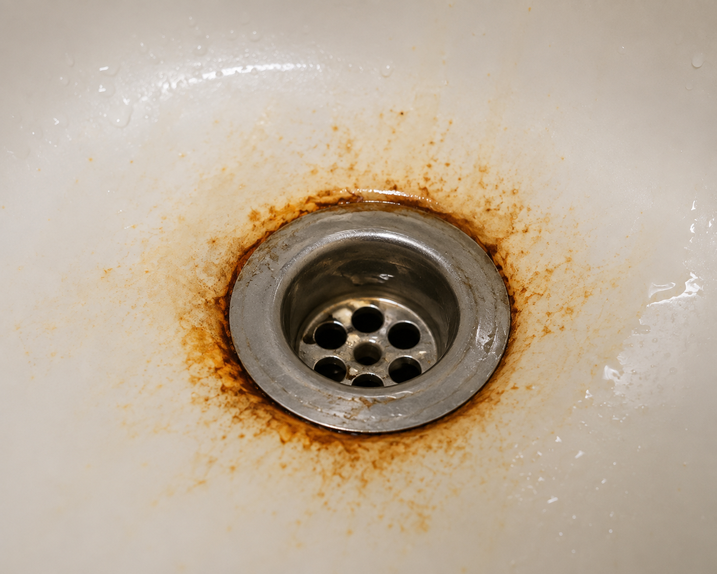 Rusty bathtub drain before repair