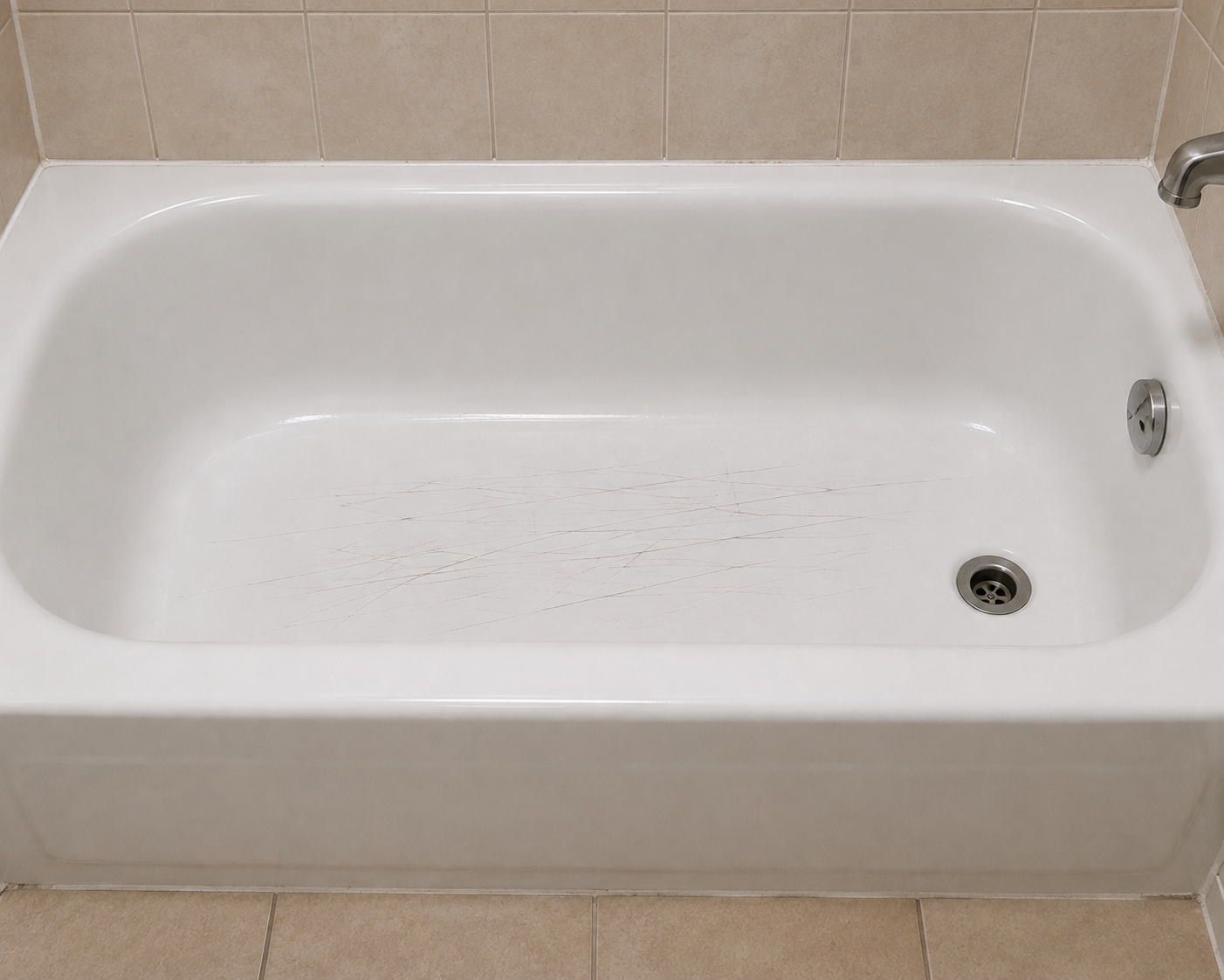Scratched bathtub before repair